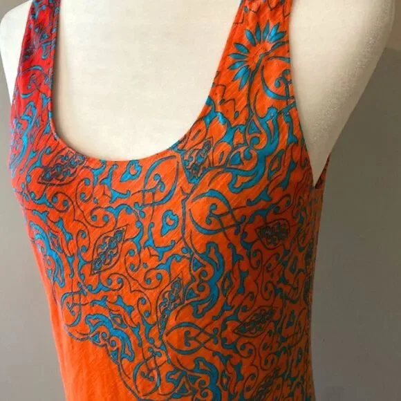 Tommy Bahama Orange Printed Maxi Dress w/ Pinholes Size S - Picture 10 of 14